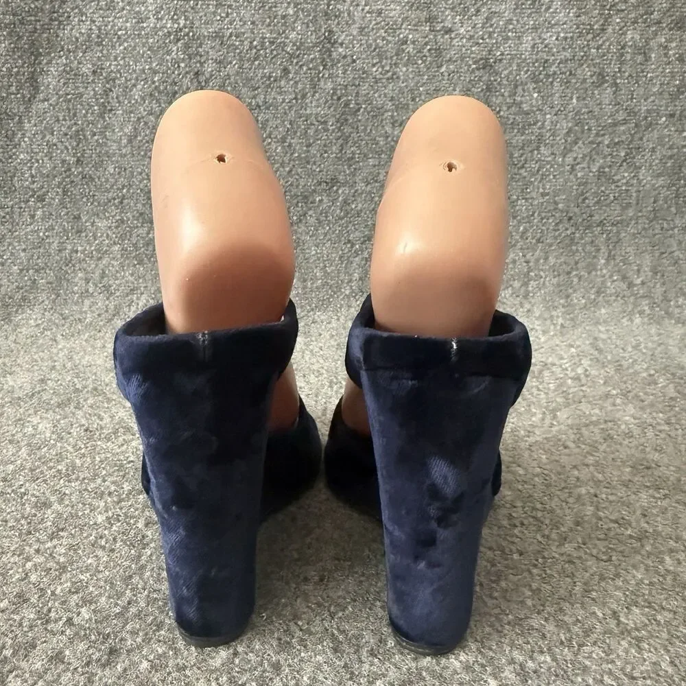VTG Prada Navy Blue Velvet Wedge Slide Open Toe Mules Sandals Italy 39 Romantic